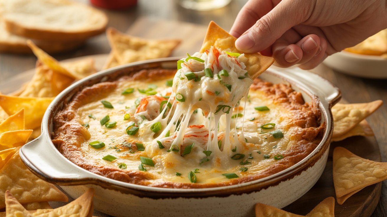 Creamy shrimp and cheese dip served in a bowl, garnished with herbs, perfect for dipping crackers or chips.