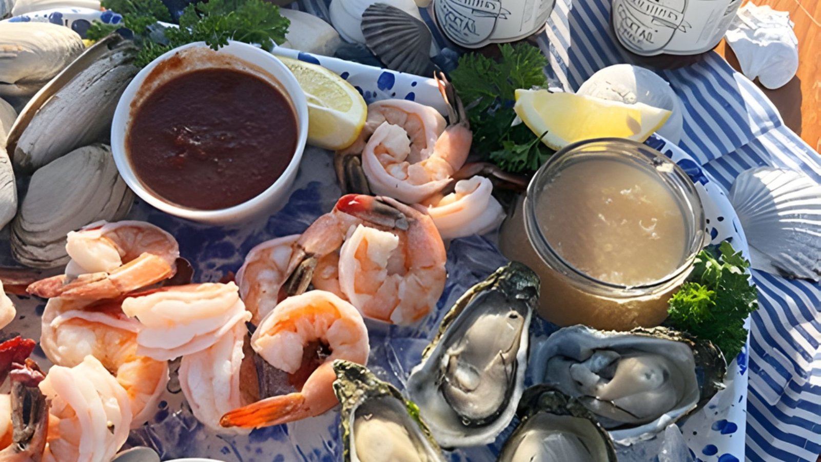 A platter of condiments arranged on a table, featuring ingredients for Oyster Rockefeller recipes.
