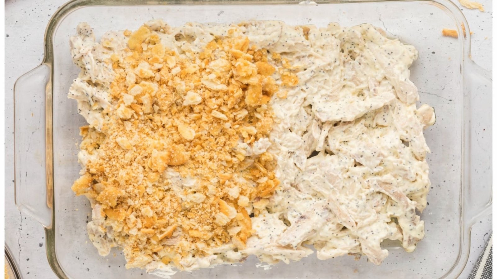 A casserole dish showcasing a hearty mix of chicken and sauce.