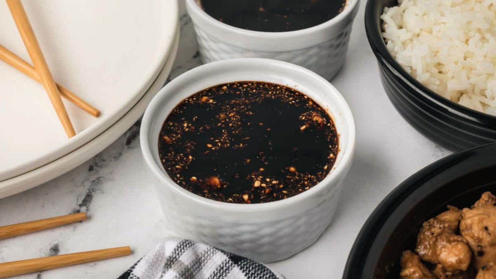 A bowl of chicken teriyaki sauce, ready to be used for making Hibachi sauce.